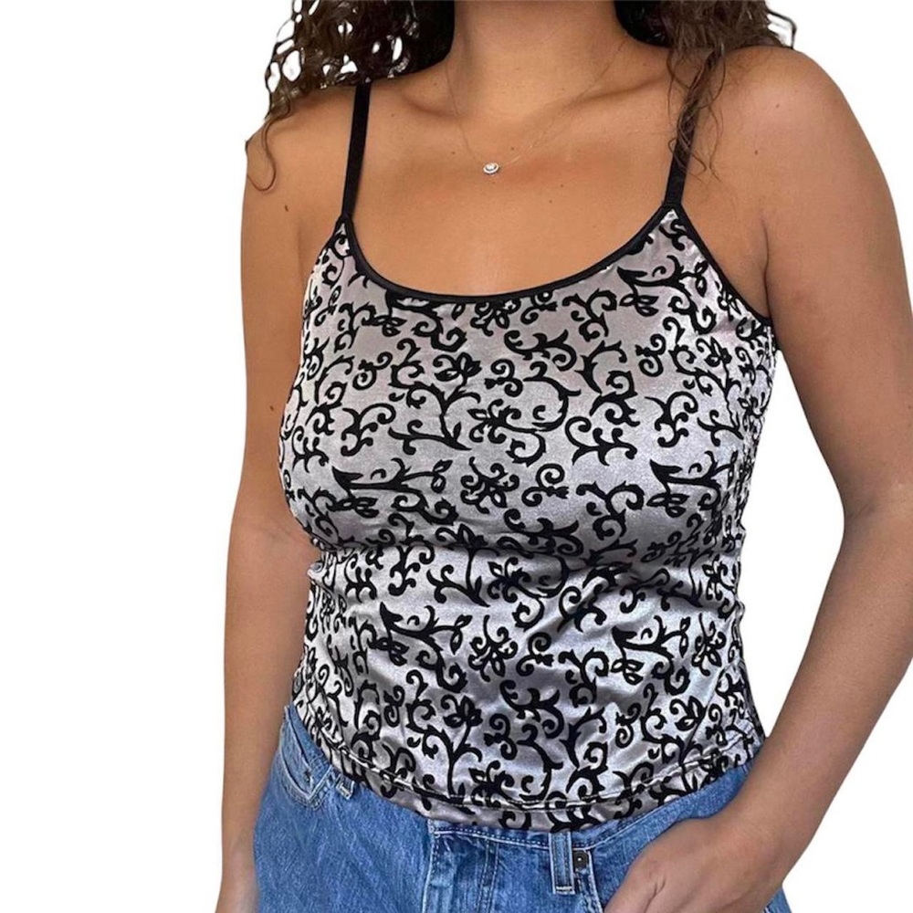 Black and silver Steve Madden velvet patterned tank top Size large